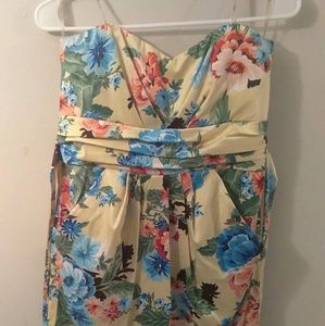 Strapless floral print dress